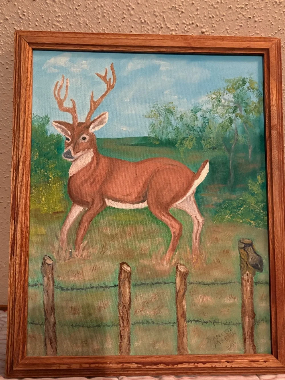 Framed Brown Deer Wall Original Oil Painting Art - Rustic Home Wall Decor